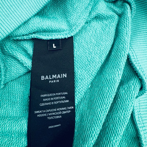 Balmain Unisex logo-print hoodie with kangaroo pocket see green white large - Picture 14 of 16